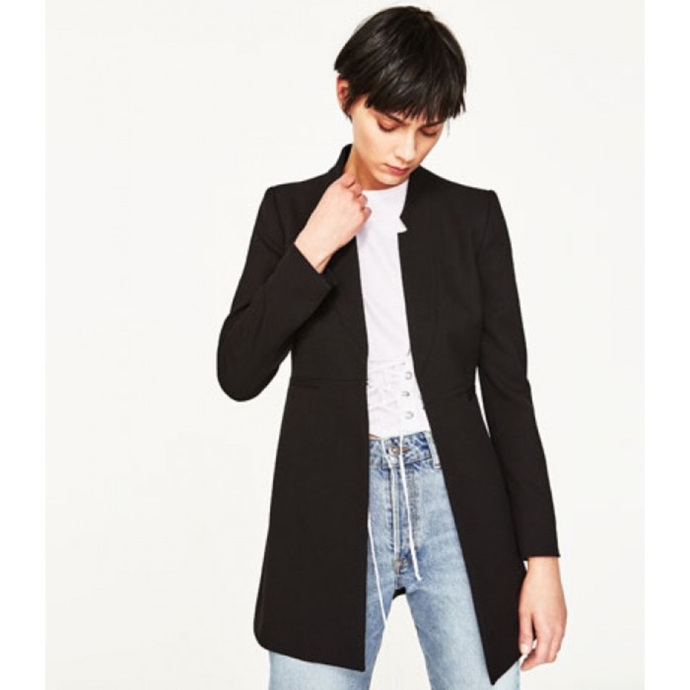 Zara Basics Inverted Lapel Black Frock Coat XS